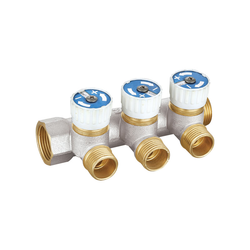 منیفولد برنجی سه راه با دسته پلاستیکی سفید AMT-1013